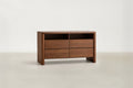 Travertine Glass & Walnut Console Table with Drop Zone Design for Entryway & Living Room