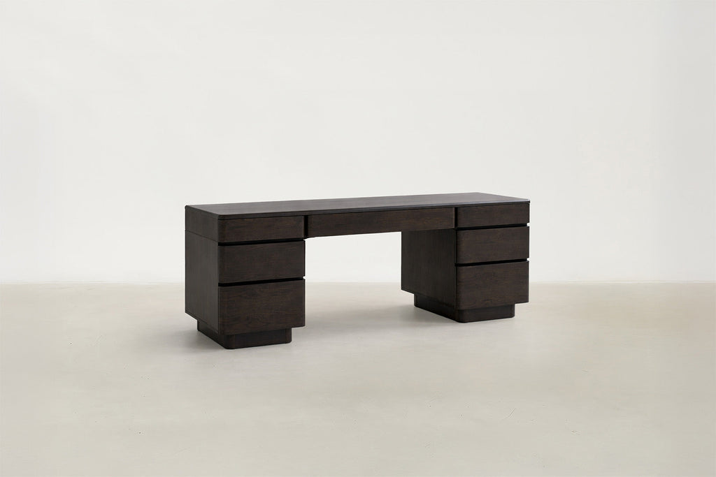 Smoked Oak Veneer Vanity Table with Organized Drawer for Bedroom