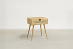 Oak Veneer Nightstand with Cane Detail & Pull-Out Storage for Bedroom