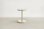 Modern Tempered Glass & Matte Beige End Table with Travertine Look for Living Room