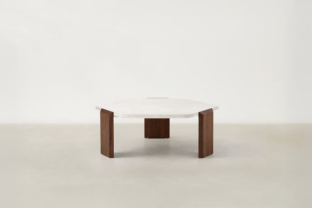 Travertine & Walnut Coffee + Side Table with Natural Duo Finish for Living Room