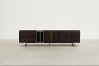 Modern Smoked Walnut TV Stand with Asymmetric Shelving for Living Room