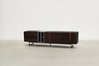 Modern Smoked Walnut TV Stand with Asymmetric Shelving for Living Room