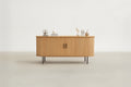 Oak Veneer Console with Fluted Design & Slide Storage for Living Room