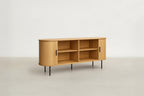 Oak Veneer Console with Fluted Design & Slide Storage for Living Room