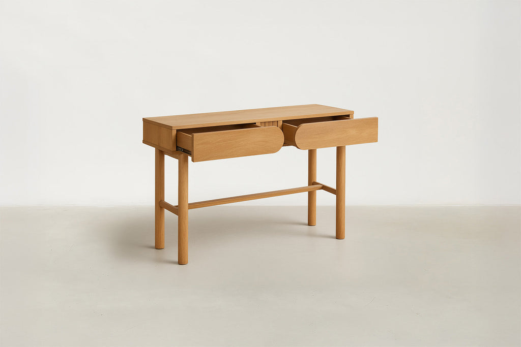 Oak Fluted Console with Sculptural Drawer Fronts for Entryway & Living Room
