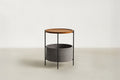Walnut & Fabric Basket End Table with Slim Legs for Living Room & Bedroom