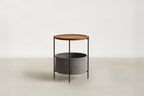 Walnut & Fabric Basket End Table with Slim Legs for Living Room & Bedroom