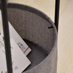 Walnut & Fabric Basket End Table with Slim Legs for Living Room & Bedroom