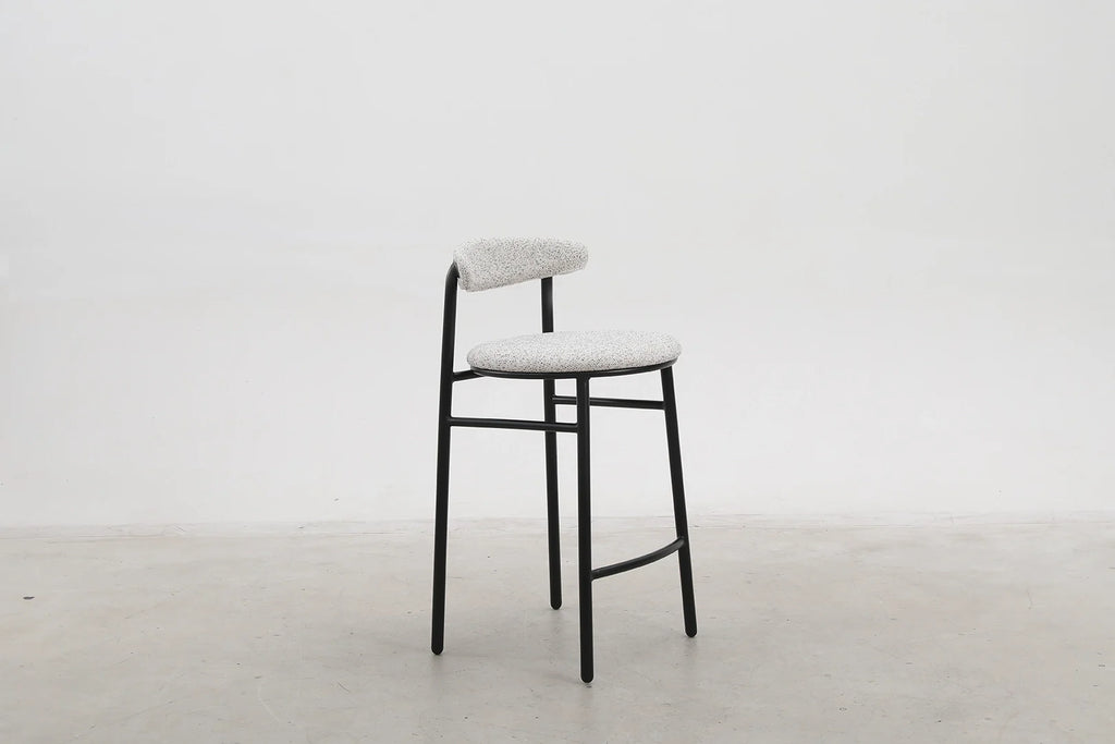 Modern Upholstered Counter Stool with Matte Black Base for Kitchen & Dining
