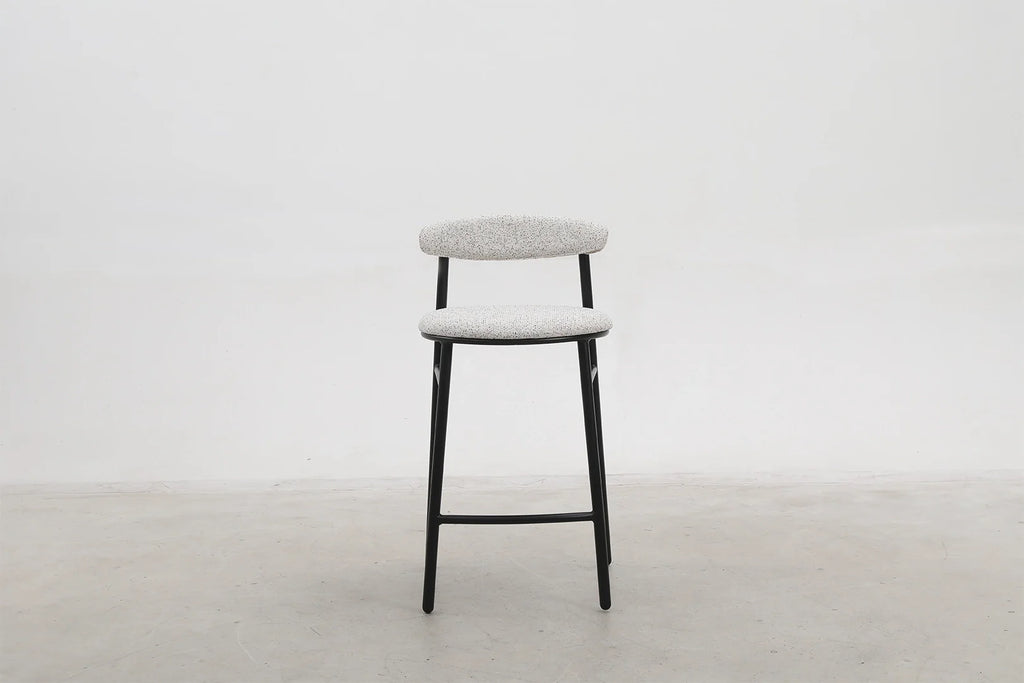 Modern Upholstered Counter Stool with Matte Black Base for Kitchen & Dining
