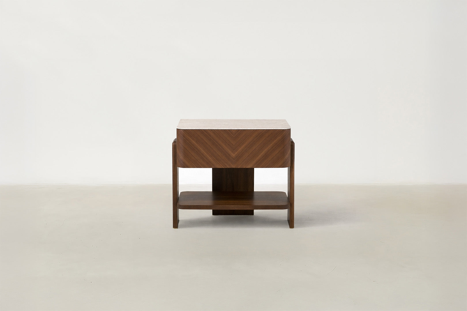Travertine Glass & Walnut Veneer Coffee Table with Airy Designer Look for Living Room