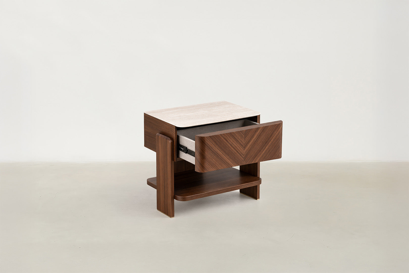Travertine Glass & Walnut Veneer Coffee Table with Airy Designer Look for Living Room