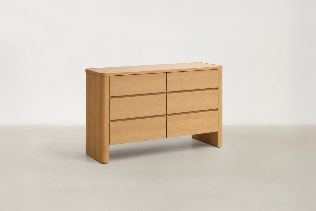 Oak Veneer Sideboard with Travertine-Look Top for Living & Dining Room