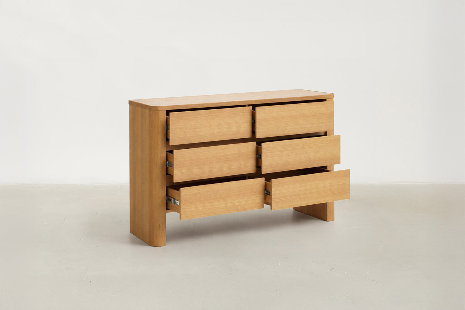Oak Veneer Sideboard with Travertine-Look Top for Living & Dining Room