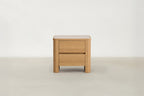 Oak Veneer Nightstand with Travertine-Look Top for Bedroom
