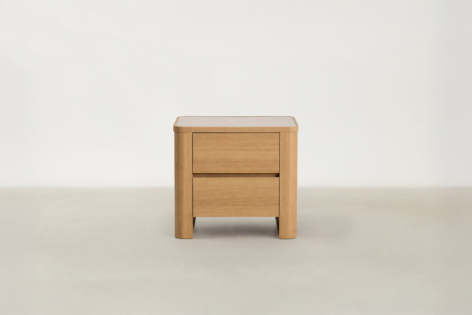 Oak Veneer Nightstand with Travertine-Look Top for Bedroom