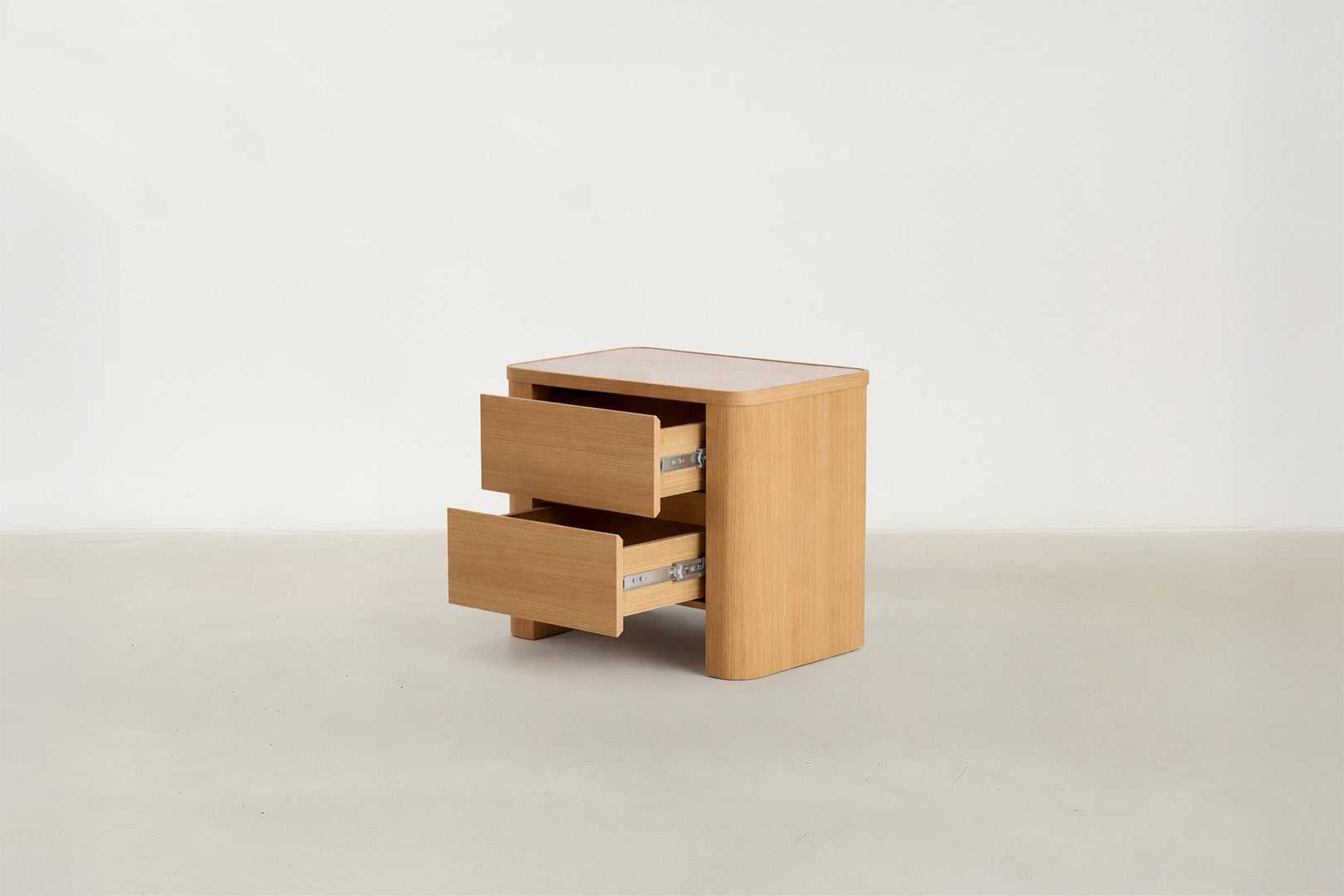 Oak Veneer Nightstand with Travertine-Look Top for Bedroom