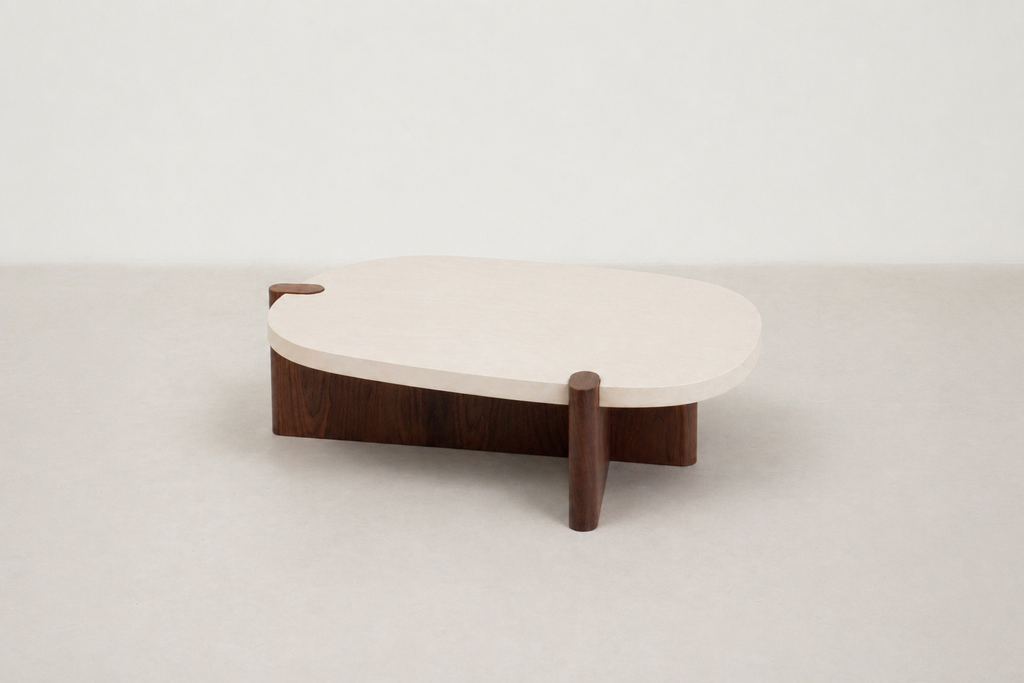 Modern Concrete-Look MDF Coffee Table with Walnut Base for Living Room