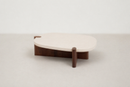 Modern Concrete-Look MDF Coffee Table with Walnut Base for Living Room