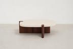 Modern Concrete-Look MDF Coffee Table with Walnut Base for Living Room