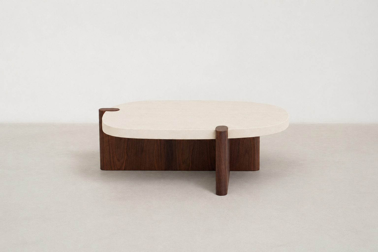 Modern Concrete-Look MDF Coffee Table with Walnut Base for Living Room