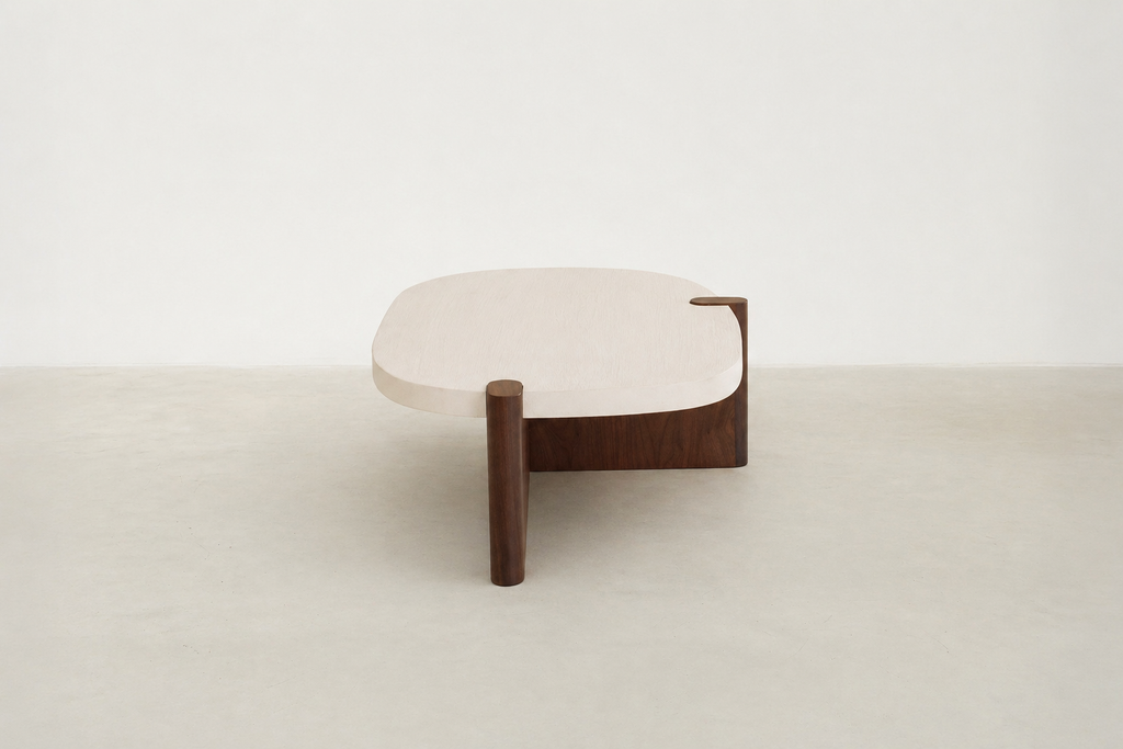 Modern Concrete-Look MDF Coffee Table with Walnut Base for Living Room