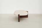 Modern Concrete-Look MDF Coffee Table with Walnut Base for Living Room