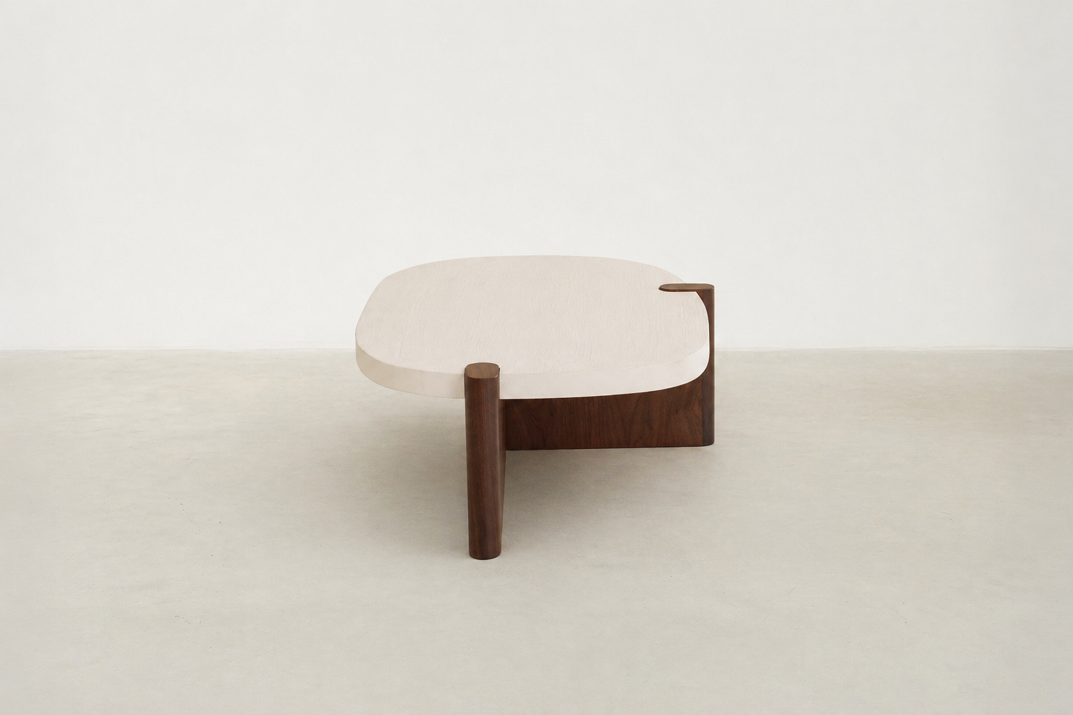 Modern Concrete-Look MDF Coffee Table with Walnut Base for Living Room