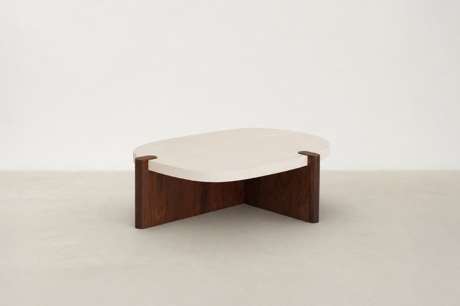 Modern Concrete-Look MDF Coffee Table with Walnut Base for Living Room