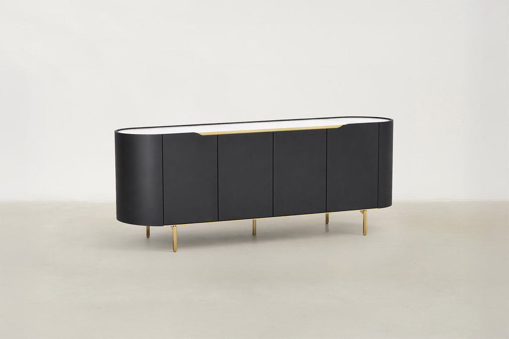 Sintered Stone & Matte Black Sideboard with Gold Details for Living & Dining Room