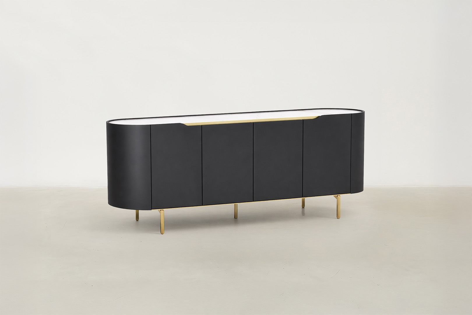 Sintered Stone & Matte Black Sideboard with Gold Details for Living & Dining Room