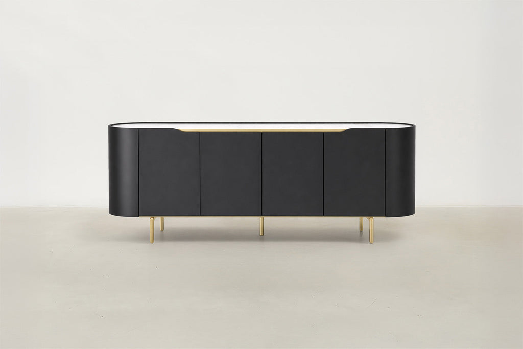 Sintered Stone & Matte Black Sideboard with Gold Details for Living & Dining Room