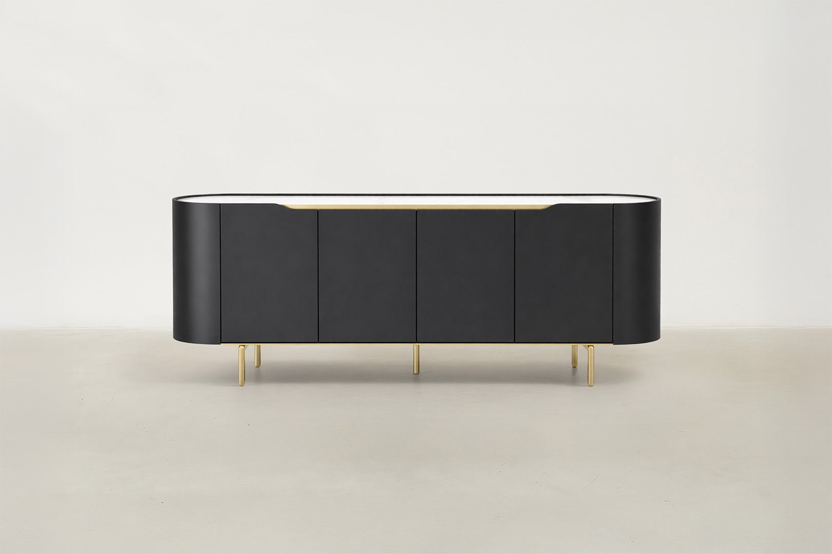 Sintered Stone & Matte Black Sideboard with Gold Details for Living & Dining Room