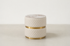 PU Leather & Ceramic End Table with Diamond-Stitch & Gold Banding for Living Room