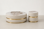 PU Leather & Ceramic End Table with Diamond-Stitch & Gold Banding for Living Room