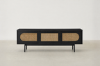 Black Oak Veneer TV Cabinet with Cane Detail & Sliding Doors for Living Room