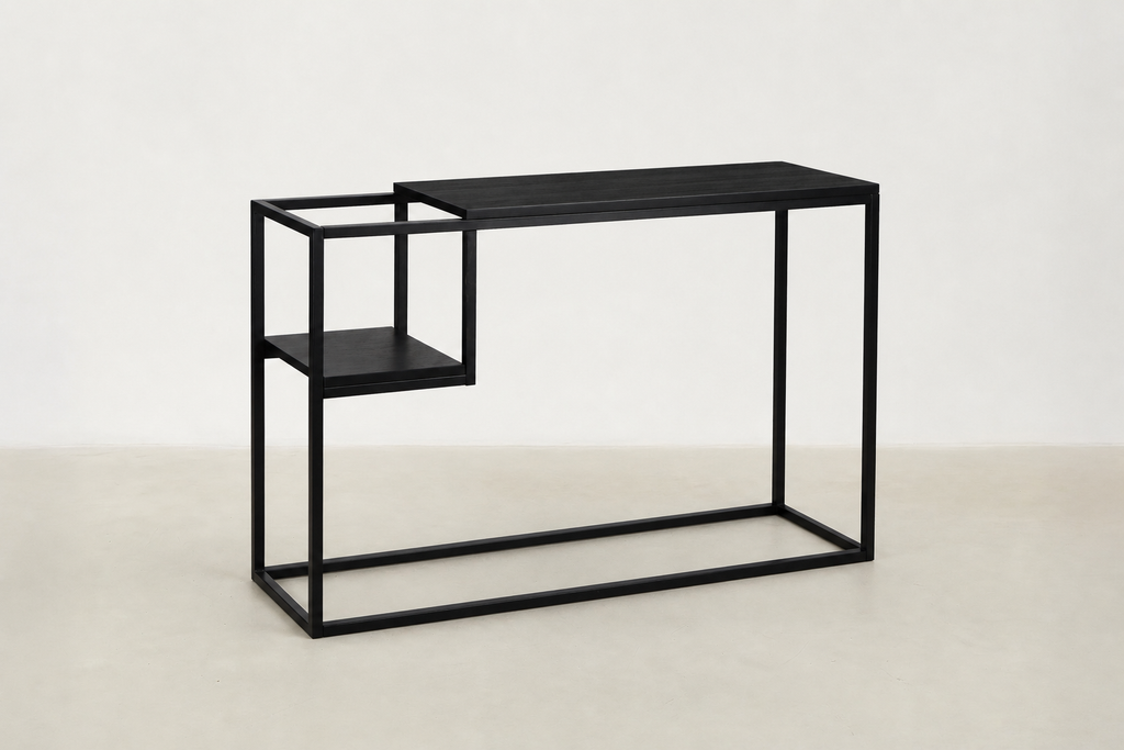 Minimalist Console Table with Open Side Shelf for Living Room & Entryway