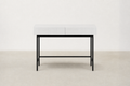 Engineered Wood Console with Fluted Drawers & Black Metal Legs for Entryway & Bedroom