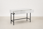 Engineered Wood Console with Fluted Drawers & Black Metal Legs for Entryway & Bedroom