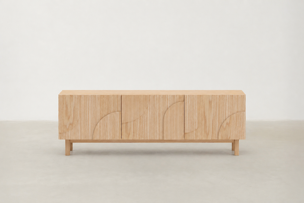 Sculpted Wood TV Stand with Soft Textured Finish for Living Room