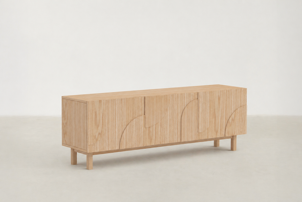 Sculpted Wood TV Stand with Soft Textured Finish for Living Room