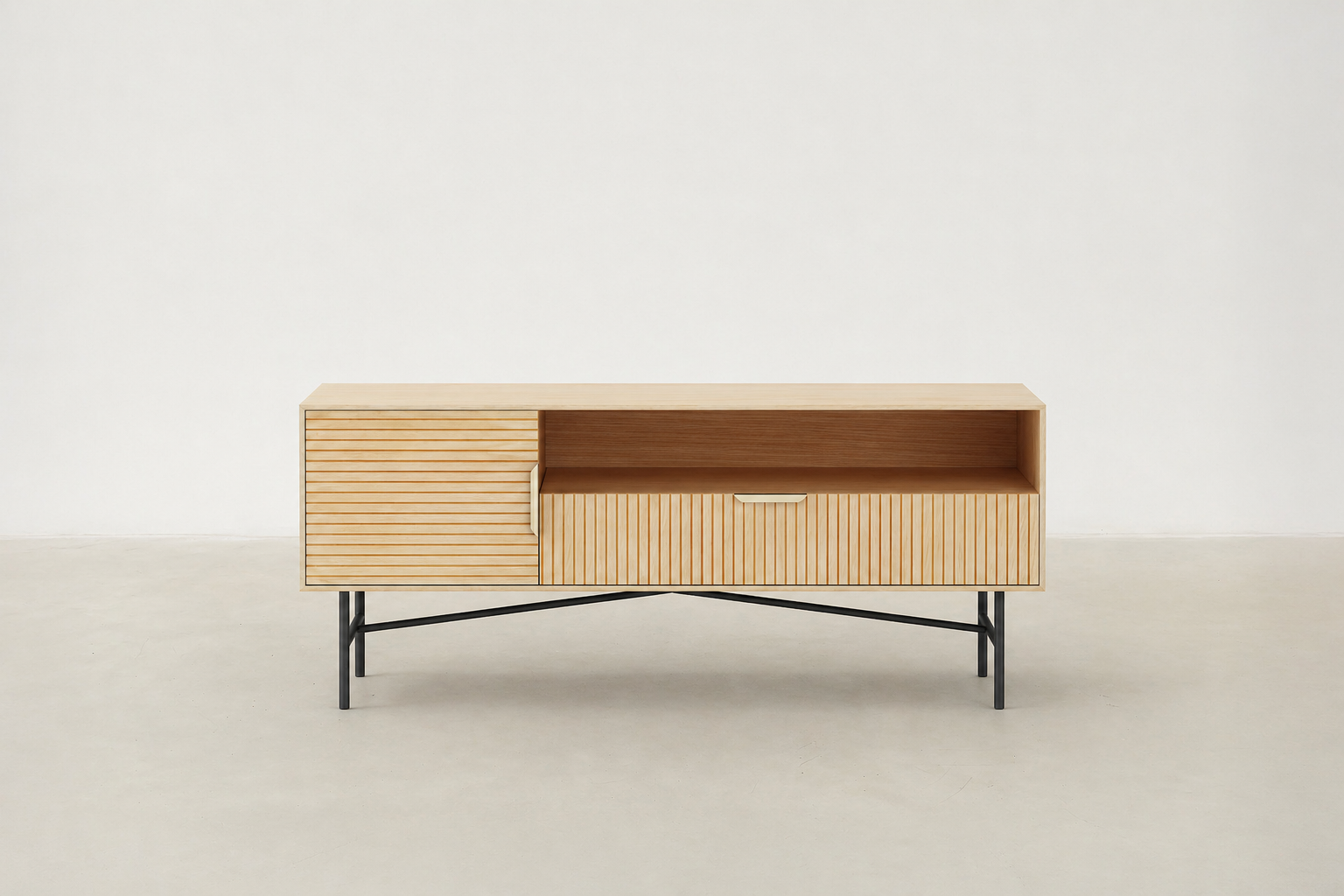 Natural Wood TV Console with Smart Storage Solutions for Living Room