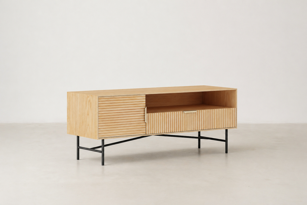 Natural Wood TV Console with Smart Storage Solutions for Living Room