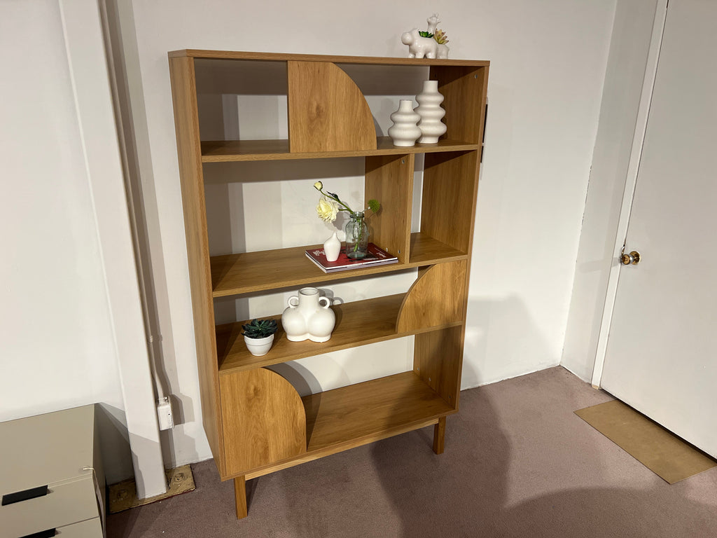 Geometric Bookshelf with Structured Open Shelving for Living Room & Office