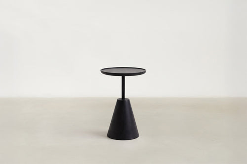 Black Oak Veneer End Table with Minimalist Profile for Living Room