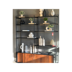 Modern Walnut Veneer Bookshelf with Metal Frame for Bedroom & Living Room