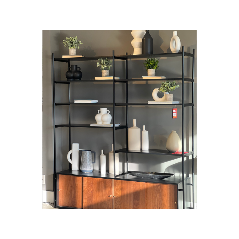 Modern Walnut Veneer Bookshelf with Metal Frame for Bedroom & Living Room
