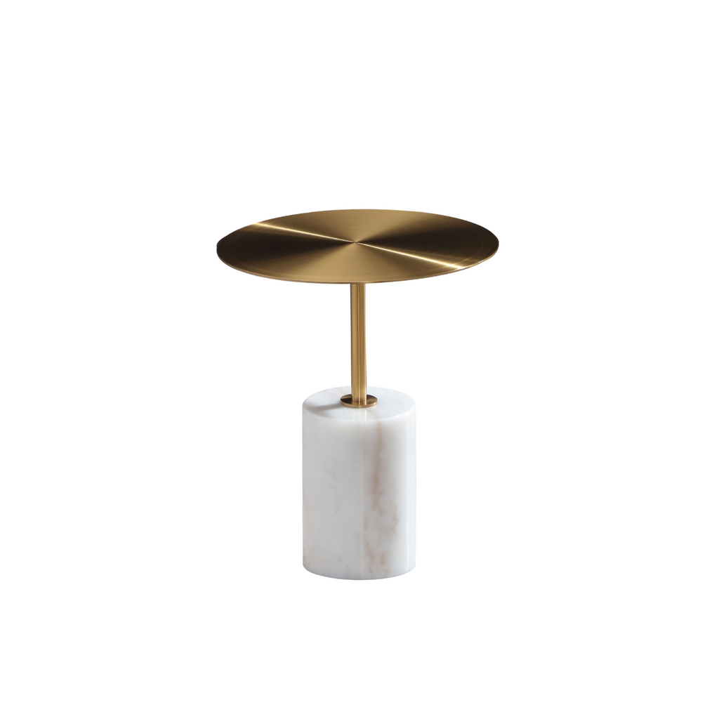 Marble & Brushed Gold End Table with Sculptural Minimal Form for Living Room & Bedroom