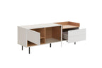 White & Oak Console TV Stand with Structured Drawers for Living Room